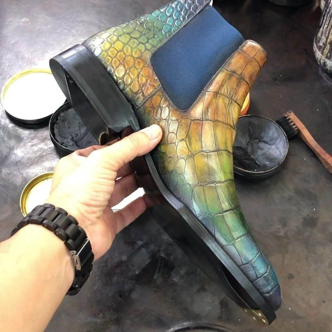 007 Croc Patina Chelsea Boots