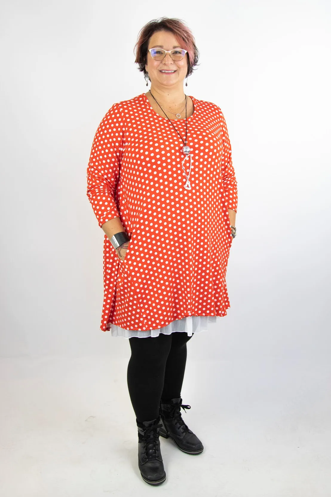 2AM Long Sleeves Small Polka Dots Tunic