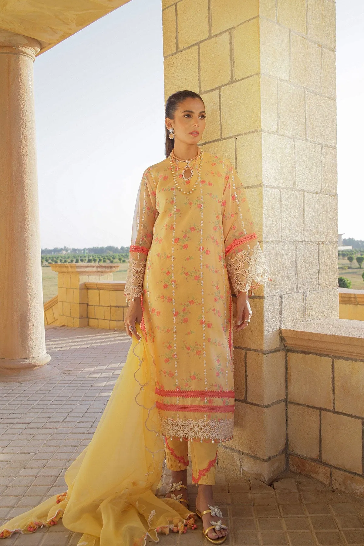 3 Pc Embroidered Organza Suit With Organza Dupatta