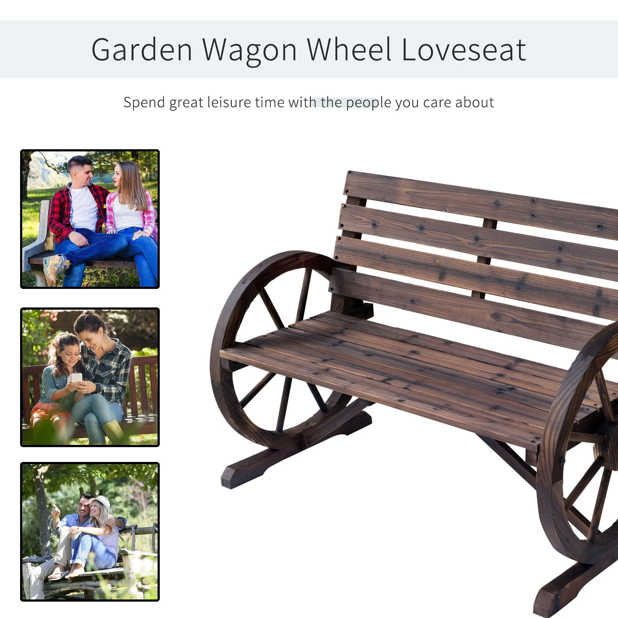 42" Wooden Wagon Wheel Bench