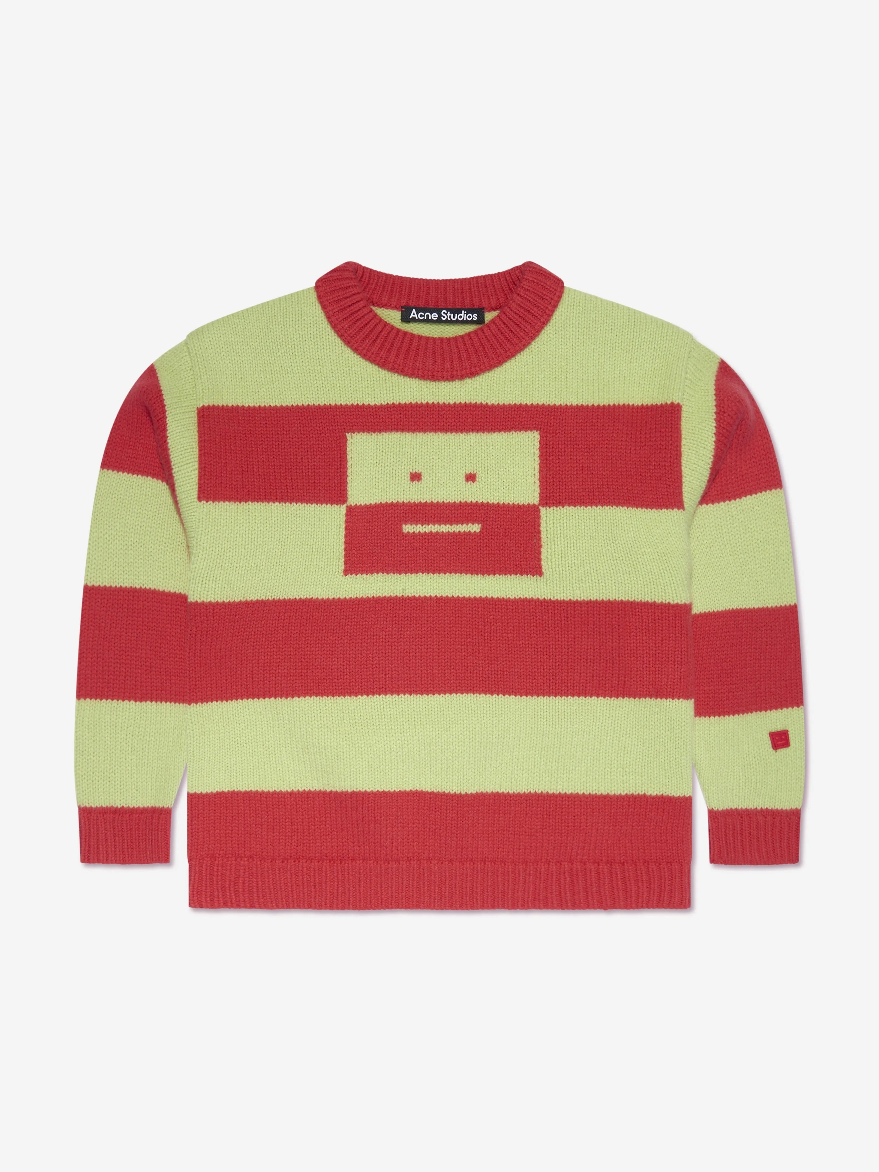 Acne Studios Kids Wool Striped Face Logo Jumper in Red