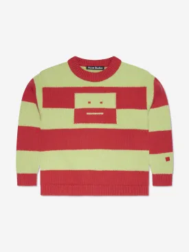 Acne Studios Kids Wool Striped Face Logo Jumper in Red