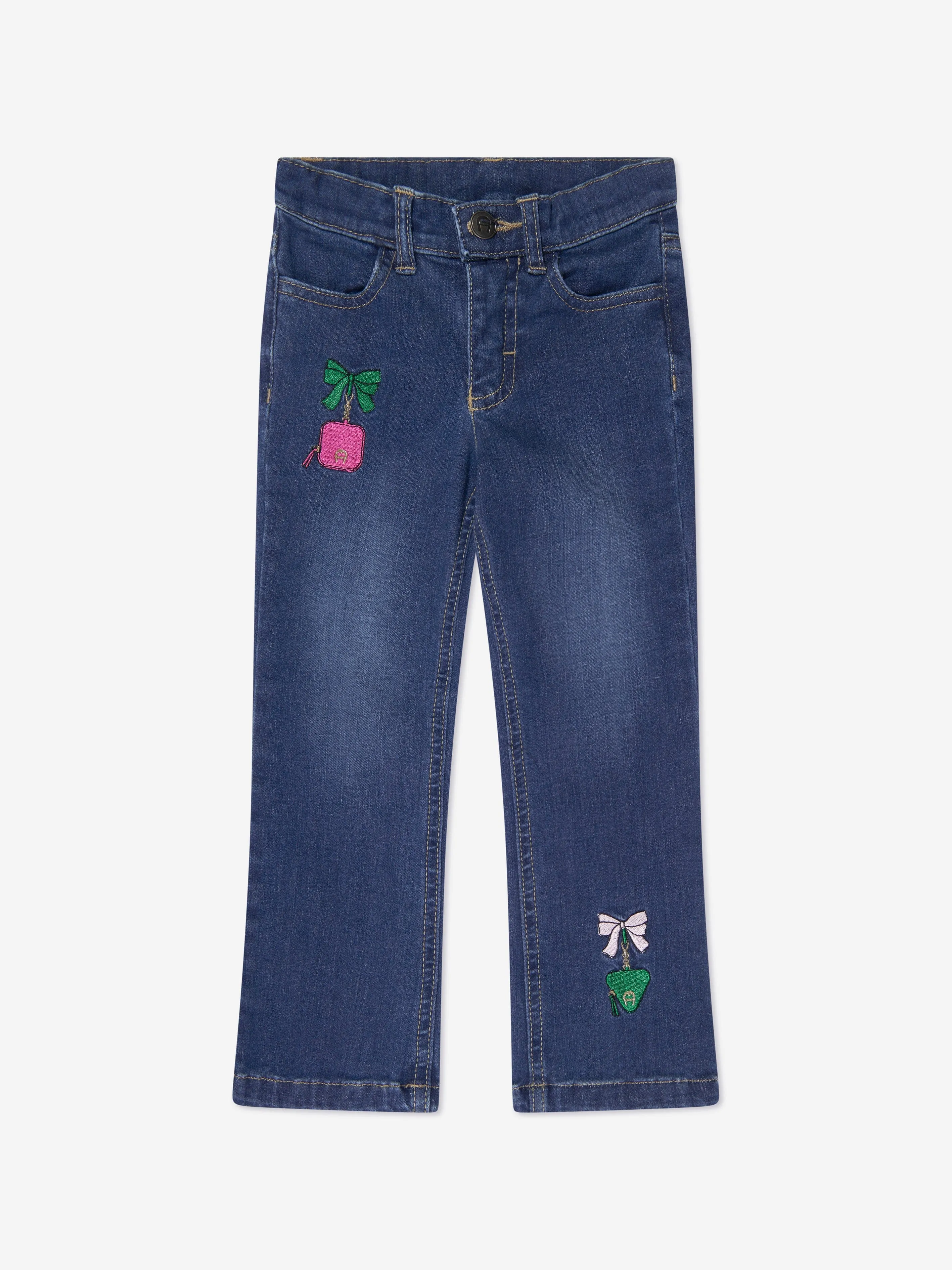 Aigner Girls Embroidered Flared Jeans in Blue