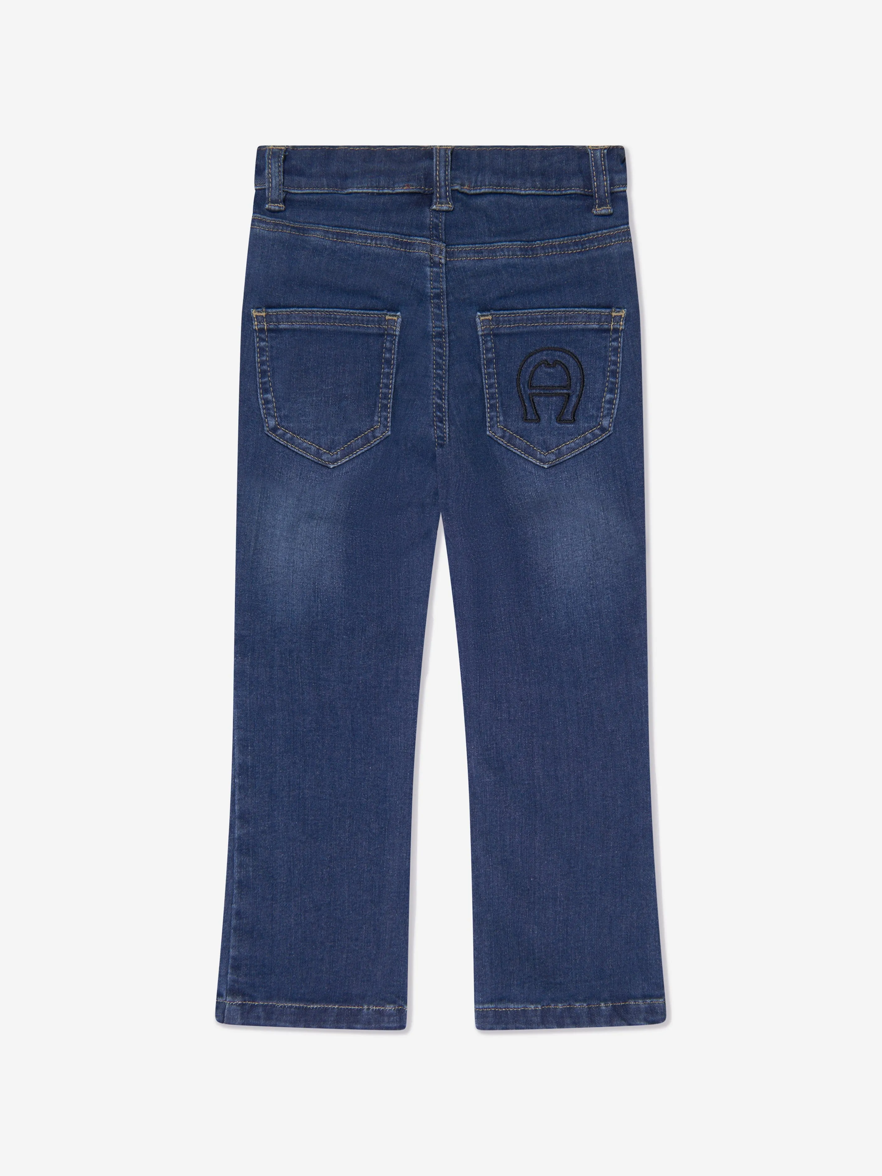 Aigner Girls Embroidered Flared Jeans in Blue