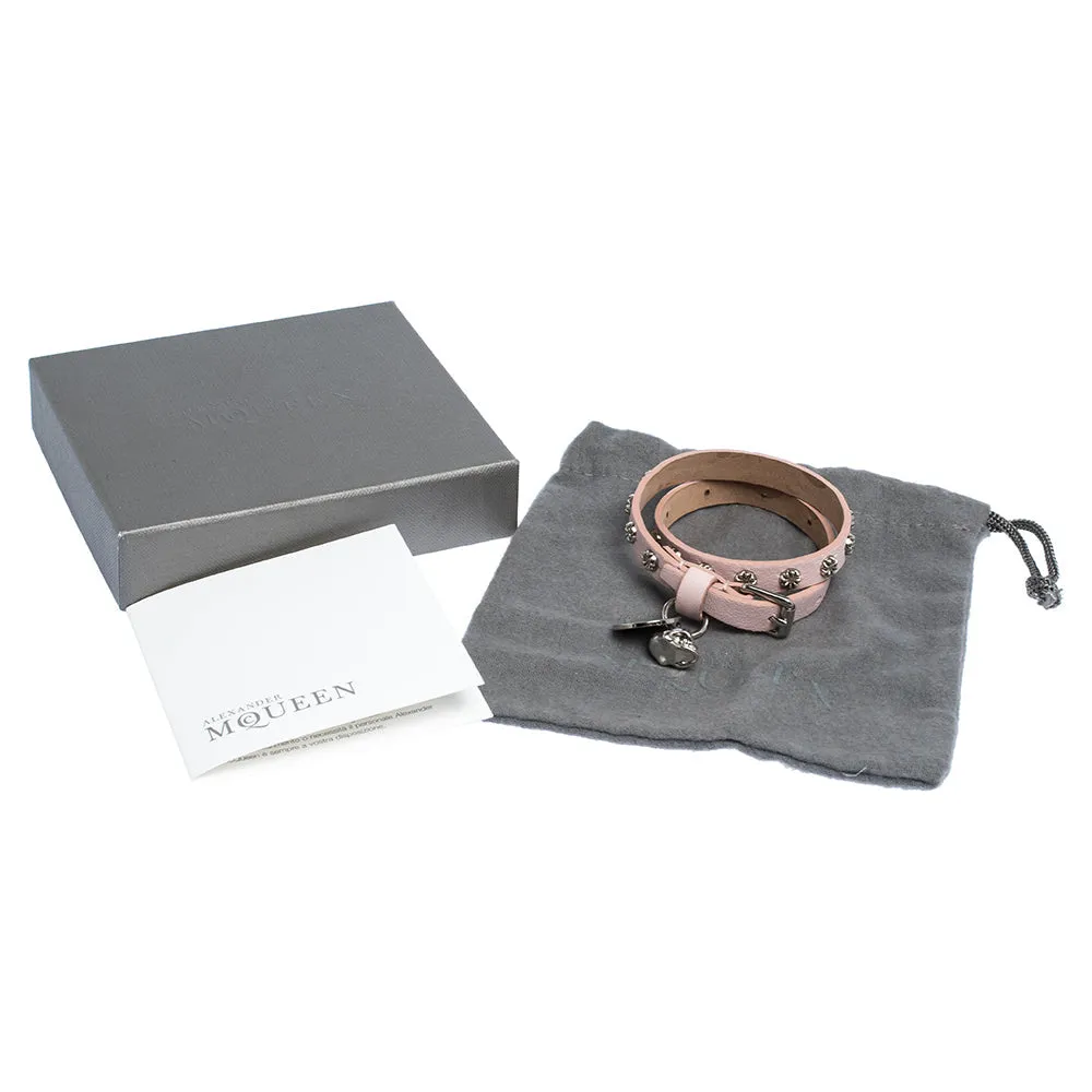 Alexander McQueen Light Pink Leather Skull Wrap Bracelet