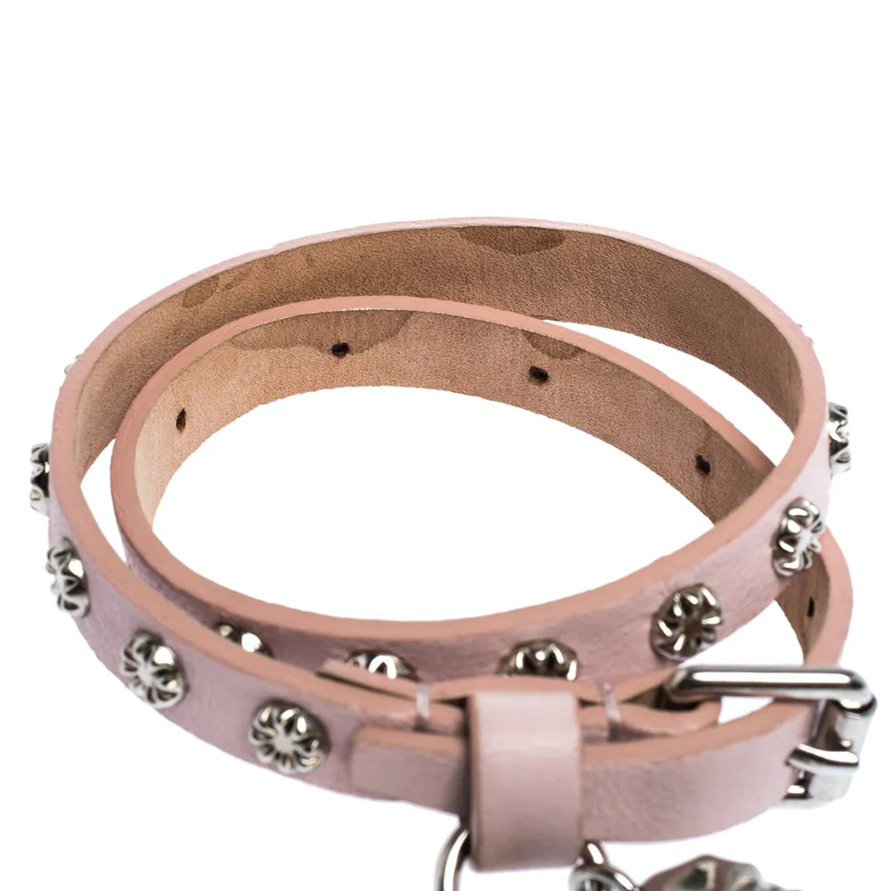 Alexander McQueen Light Pink Leather Skull Wrap Bracelet