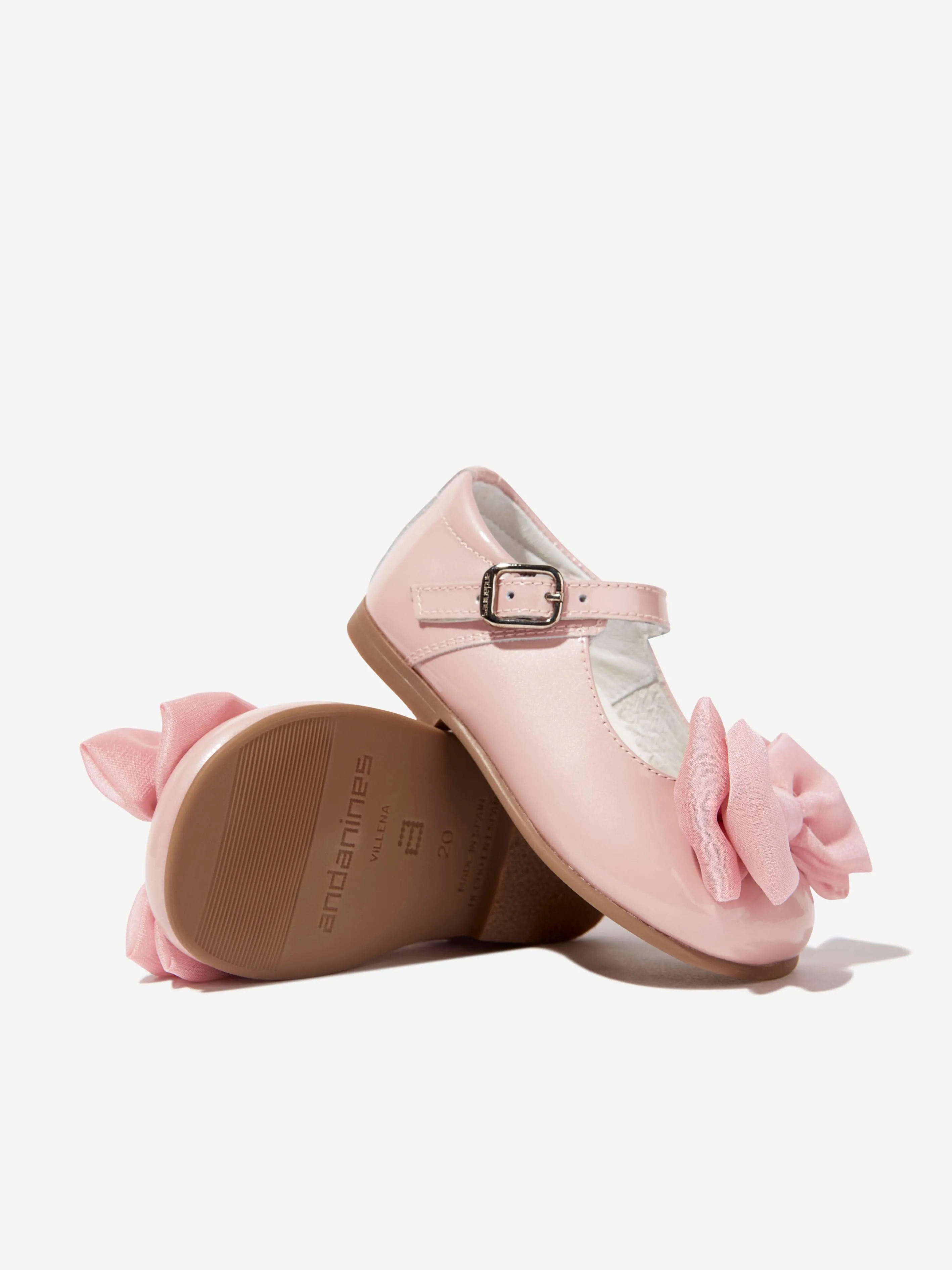 Andanines Girls Leather Bow Shoes in Pink