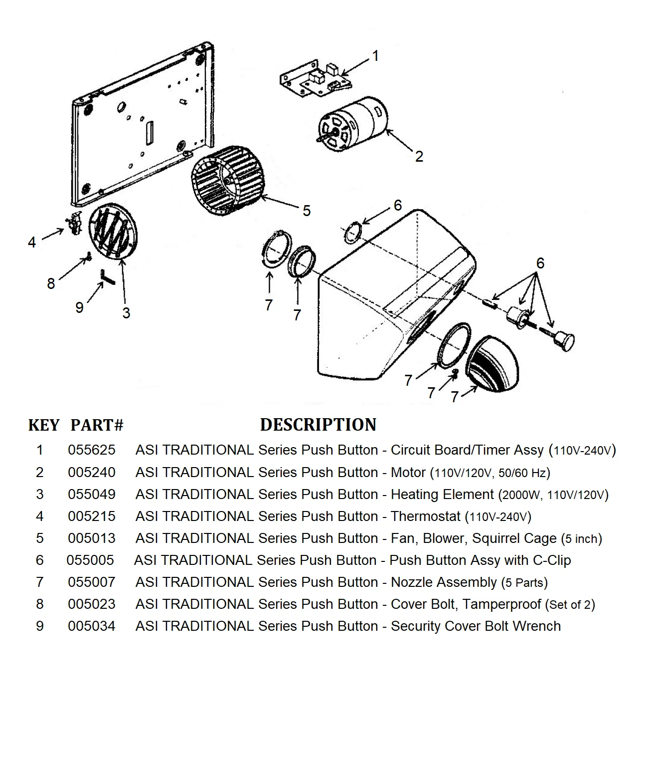 ASI TRADITIONAL Series Push-Button Model (110V/120V) COVER BOLT WRENCH (Part# 005034)