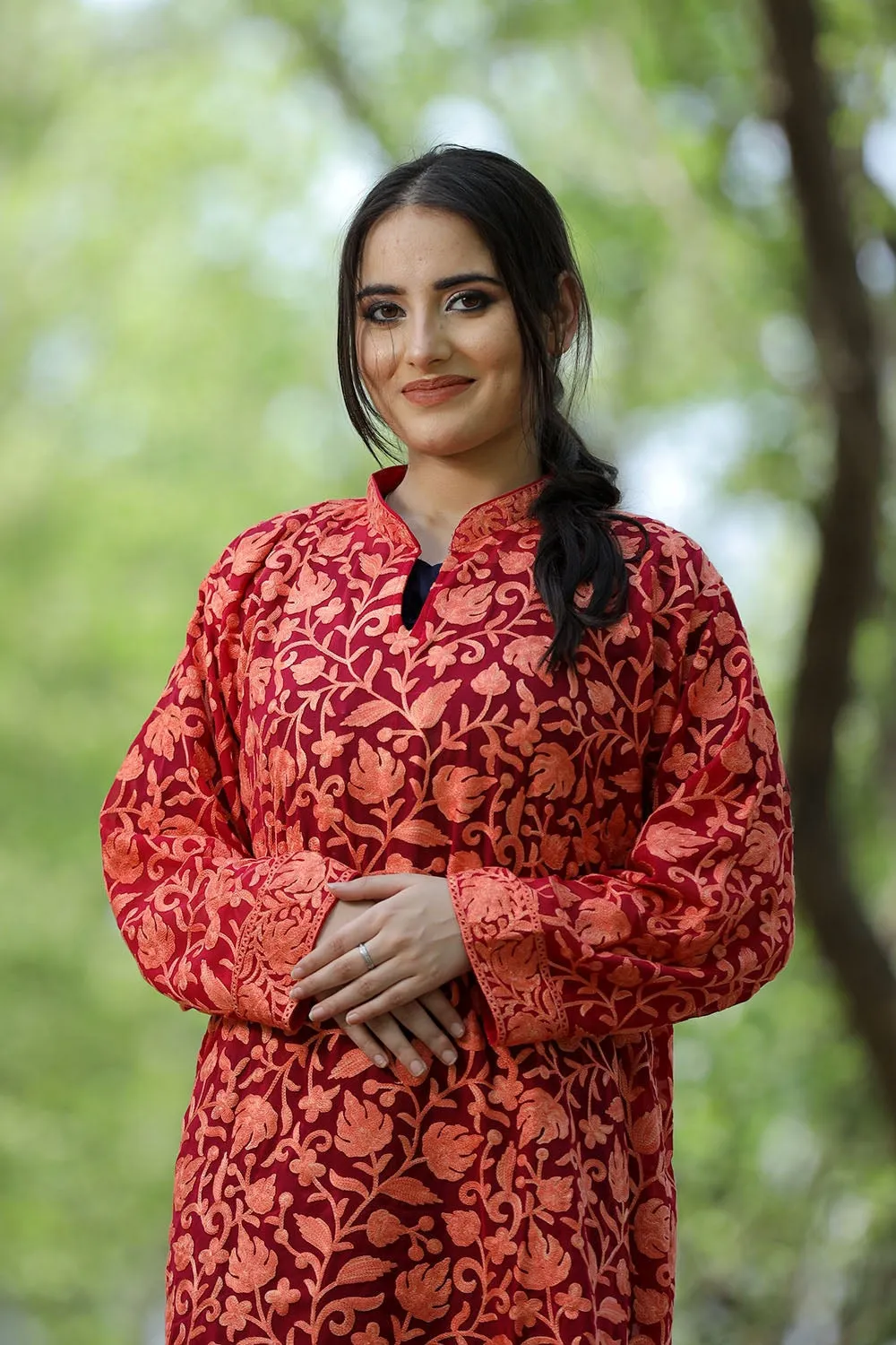 Attractive Red Colour Kashmiri Embroidered Georgette Kurti