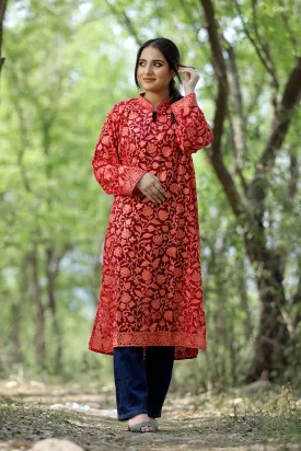 Attractive Red Colour Kashmiri Embroidered Georgette Kurti