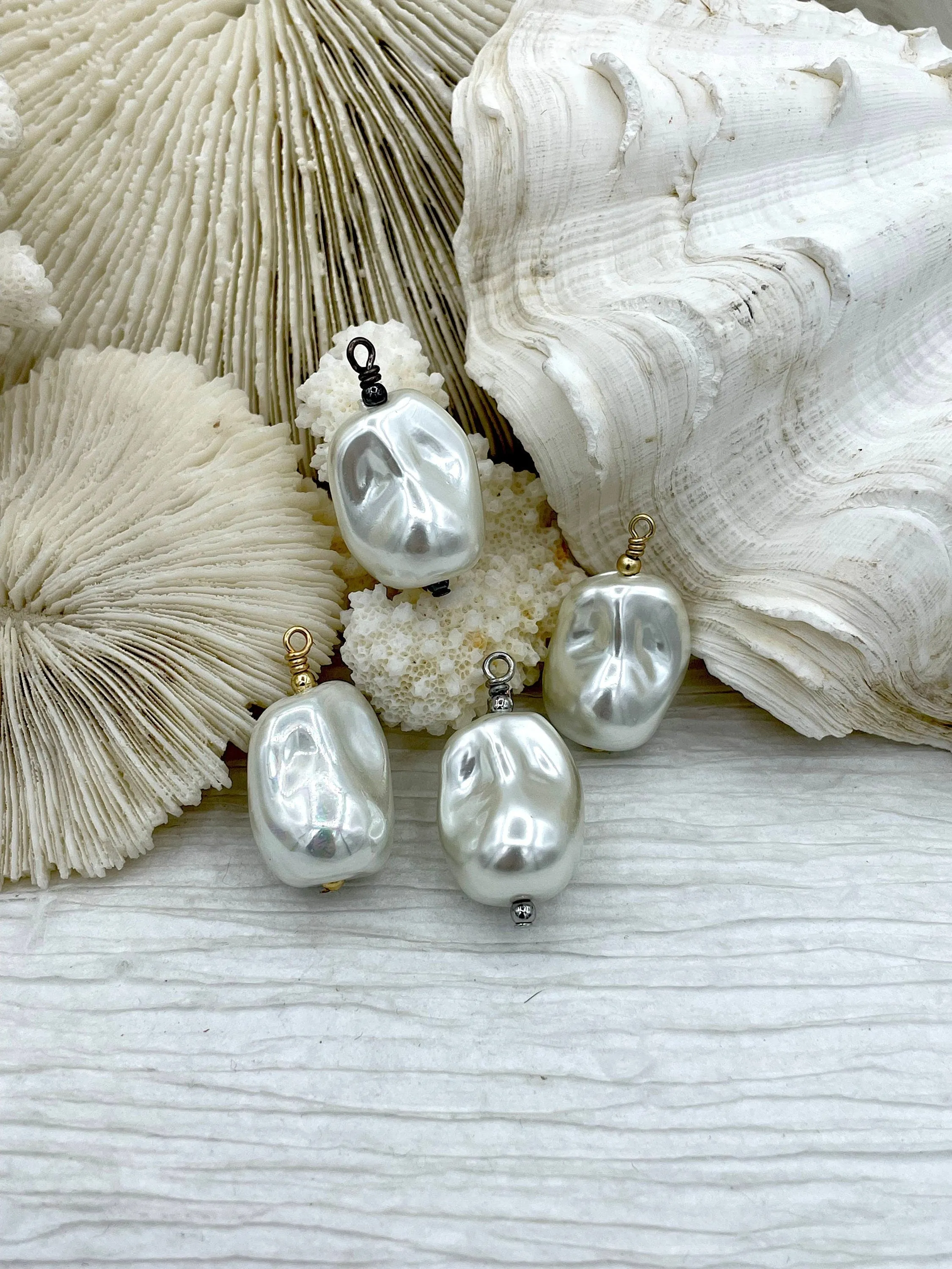 Baroque Glass Pearl Replica Pendant, Glass Pearl Replica, Baroque Shape Pearl Pendant, Large Baroque Hand Wire wrapped, 5 colors, Fast Ship