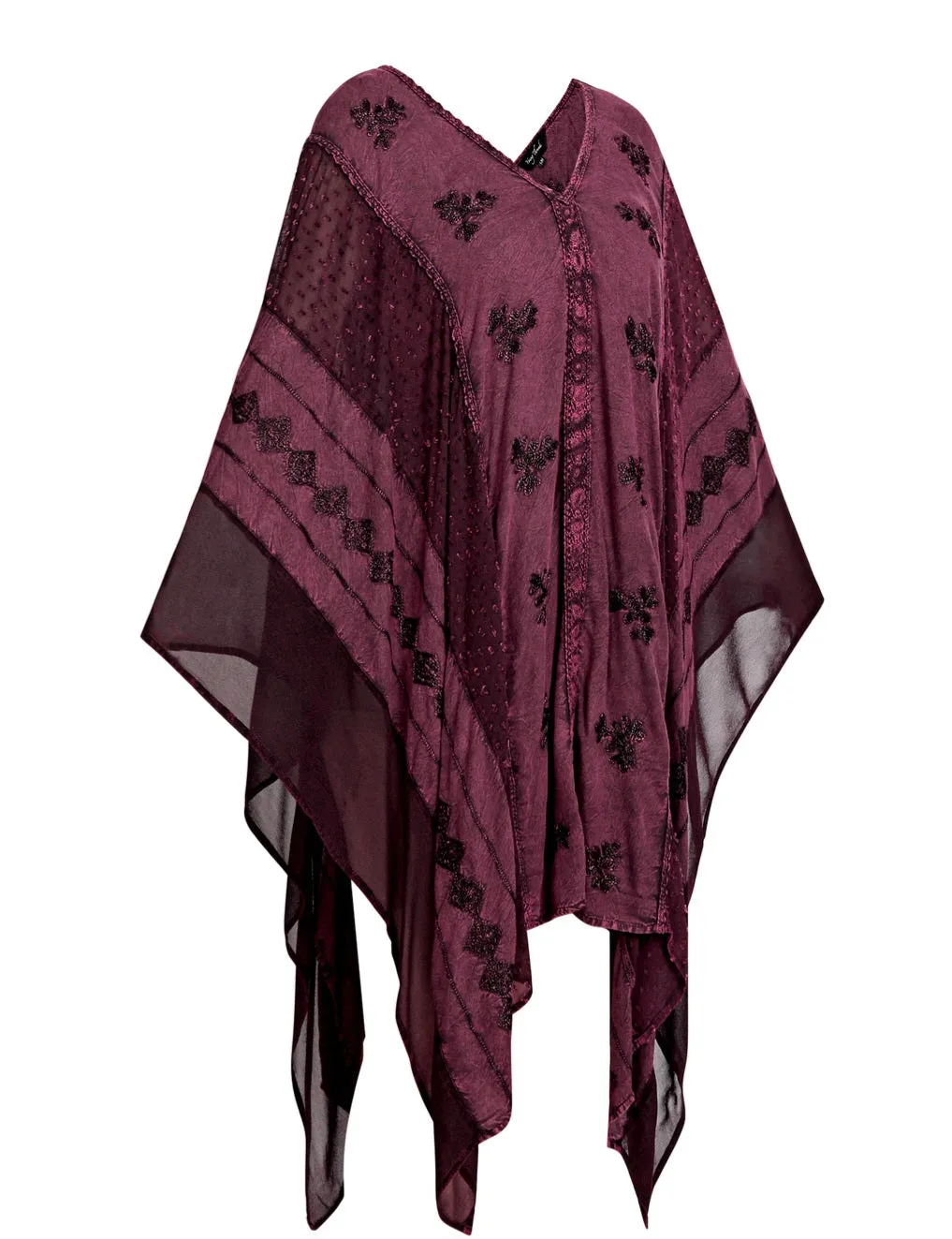 Beautiful Sheer Embroidered Poncho ~ Burgundy