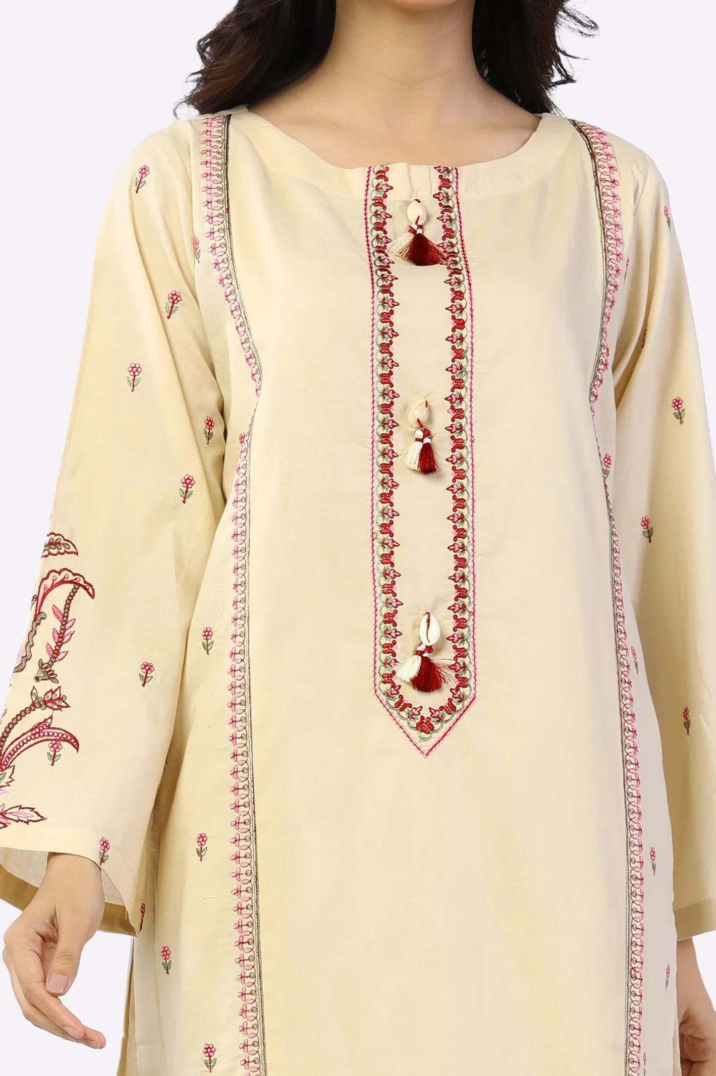 Beige Embroidered 2PC