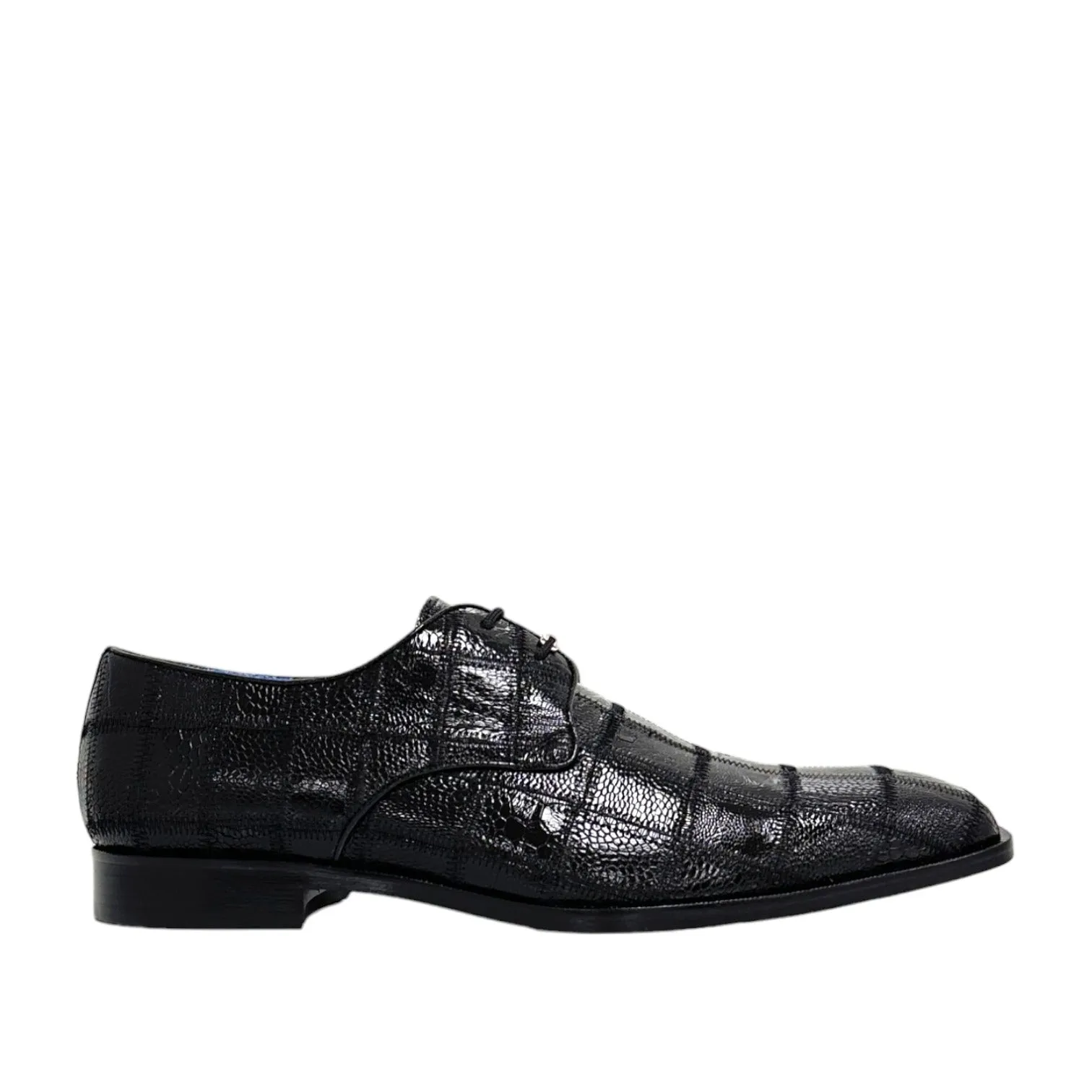 Belvedere R160 Amico Men's Shoes Black Genuine Ostrich Patchwork Derby Oxfords (BV3141)