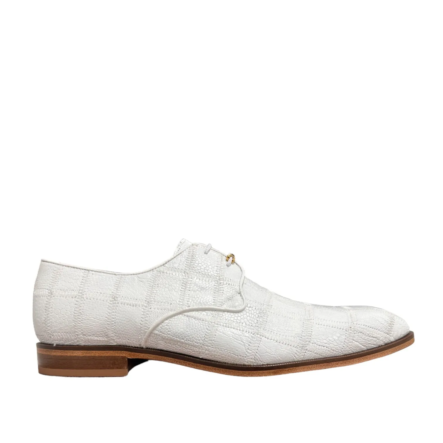 Belvedere R160 Amico Men's Shoes White Genuine Ostrich Patchwork Derby Oxfords (BV3142)