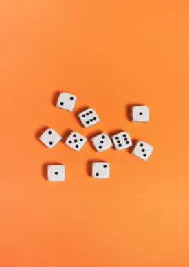 Black-and-white dices on a orange background / Pop art style photo print