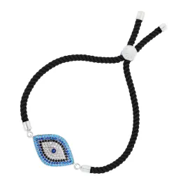 Black Silver Leaf Thread Turkish Evil Eye Bracelet For Women