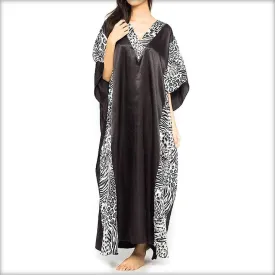 Black Tiger Print V-Neck Kaftan