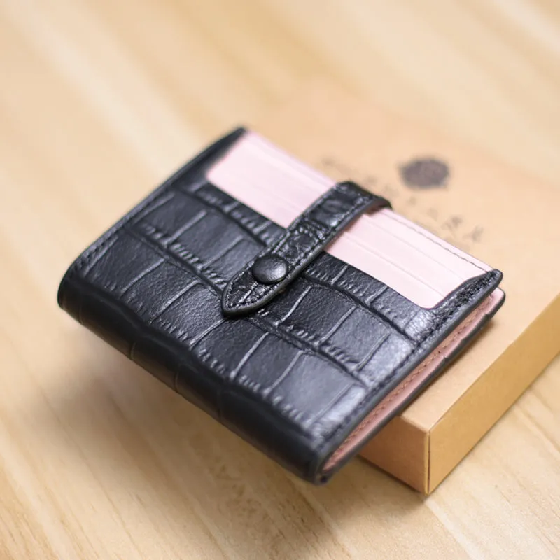 Black&Brown Cute Women Leather Slim Wallet Card Wallet Mini Billfold Wallets Slim Brown Card Holder Wallets For Women