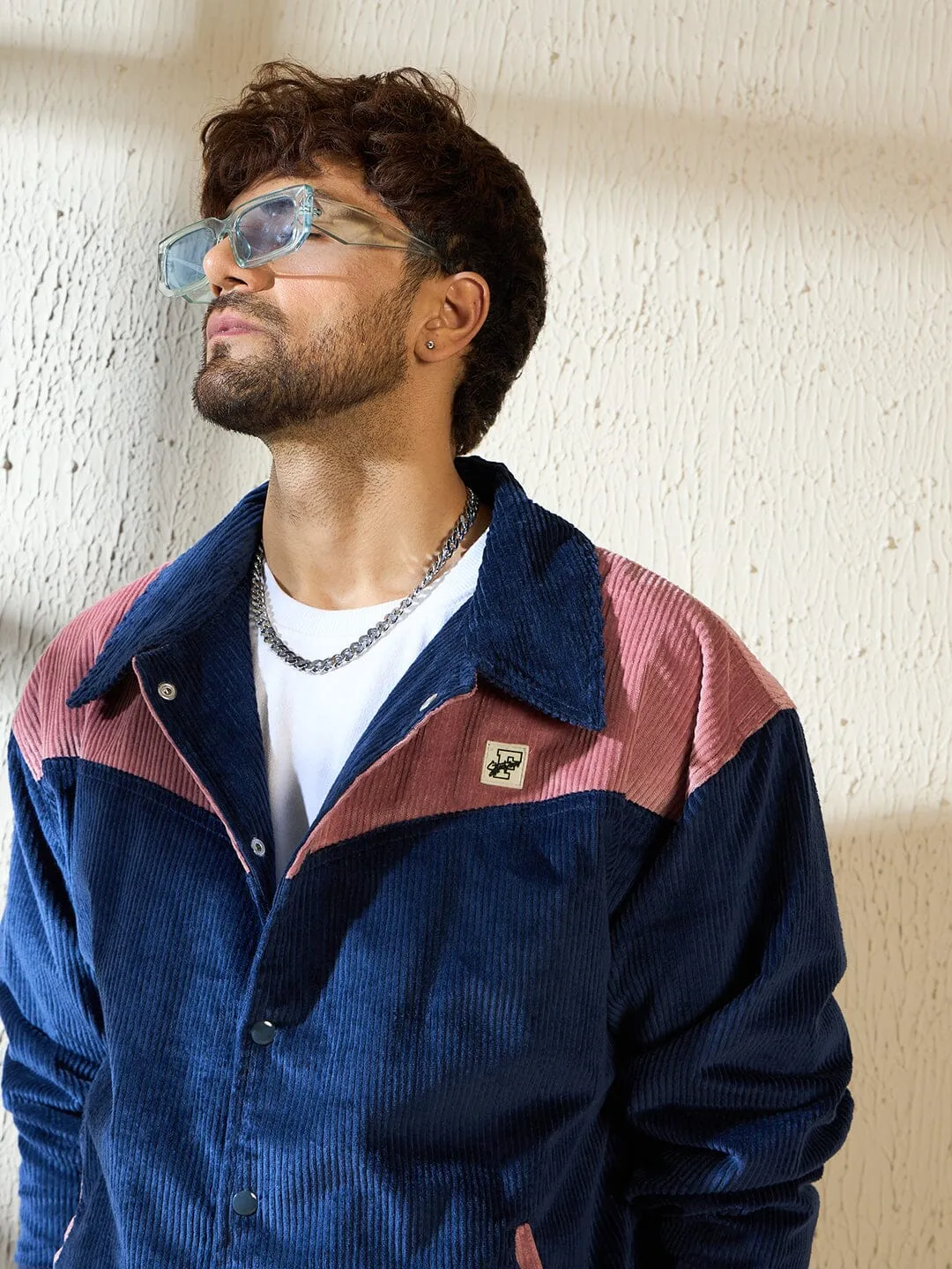 Blue and Mauve Cut And Sew Corduroy Jacket