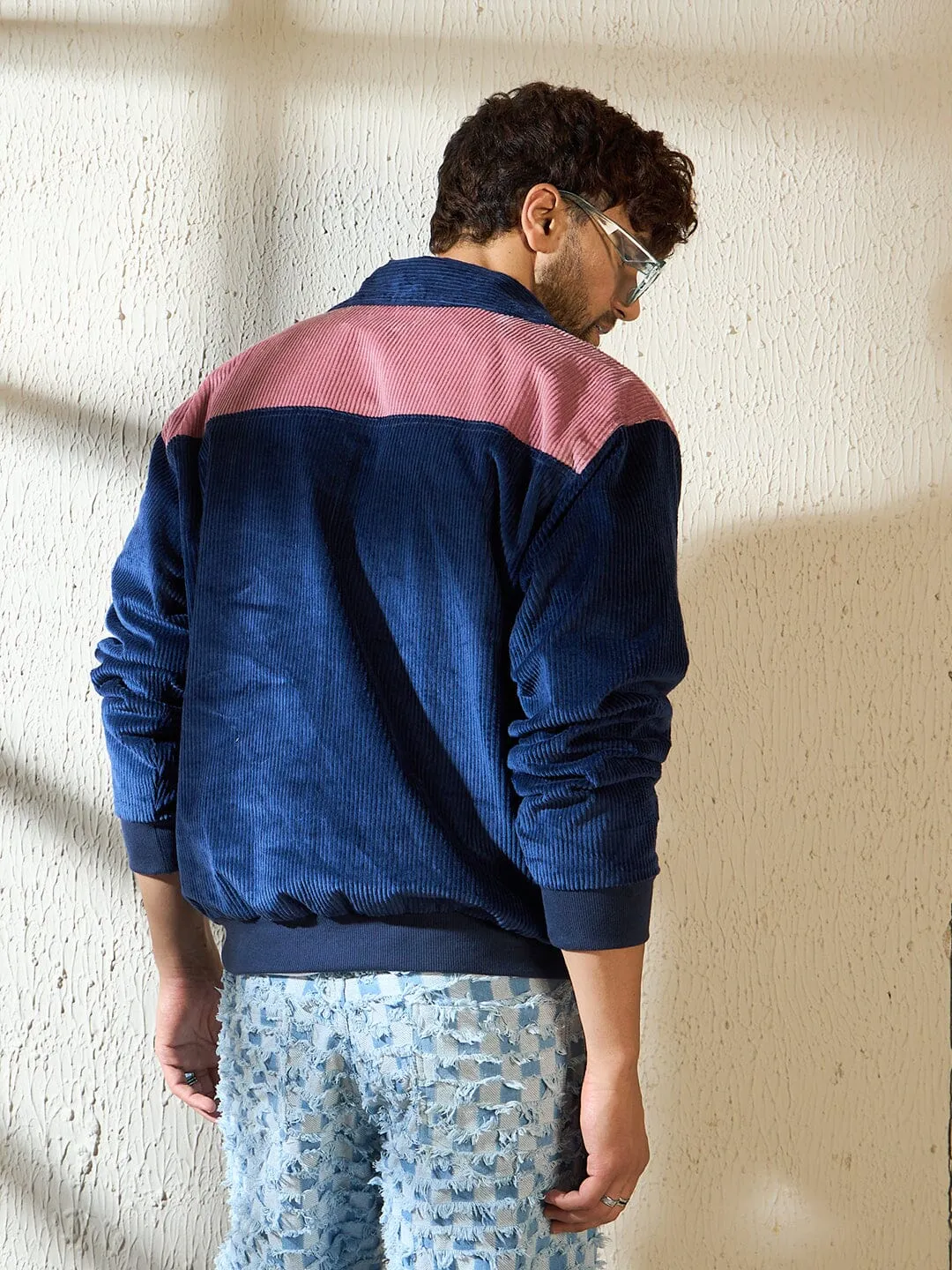 Blue and Mauve Cut And Sew Corduroy Jacket