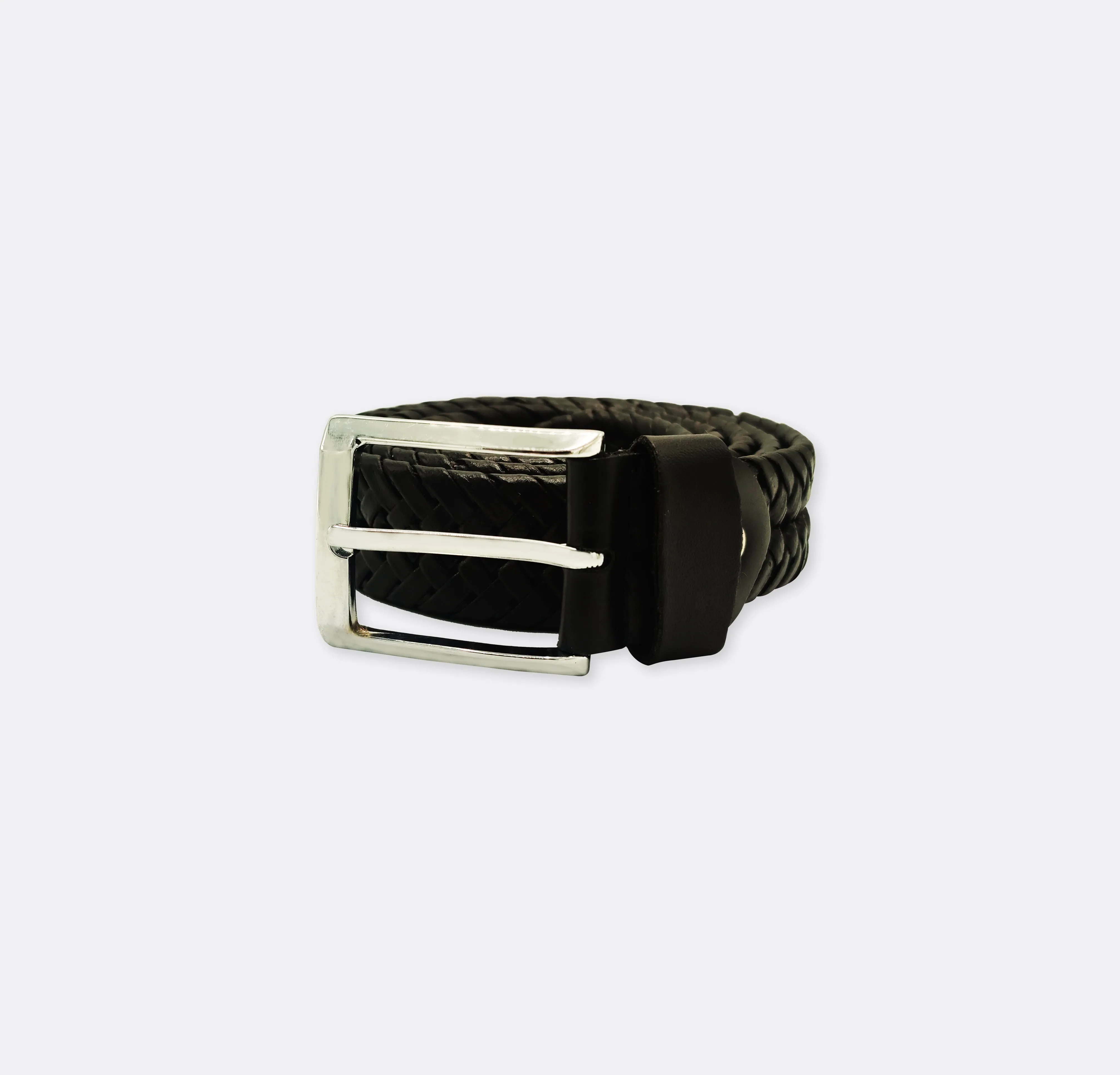 Braided Leather - Pin Buckle Belt - Black