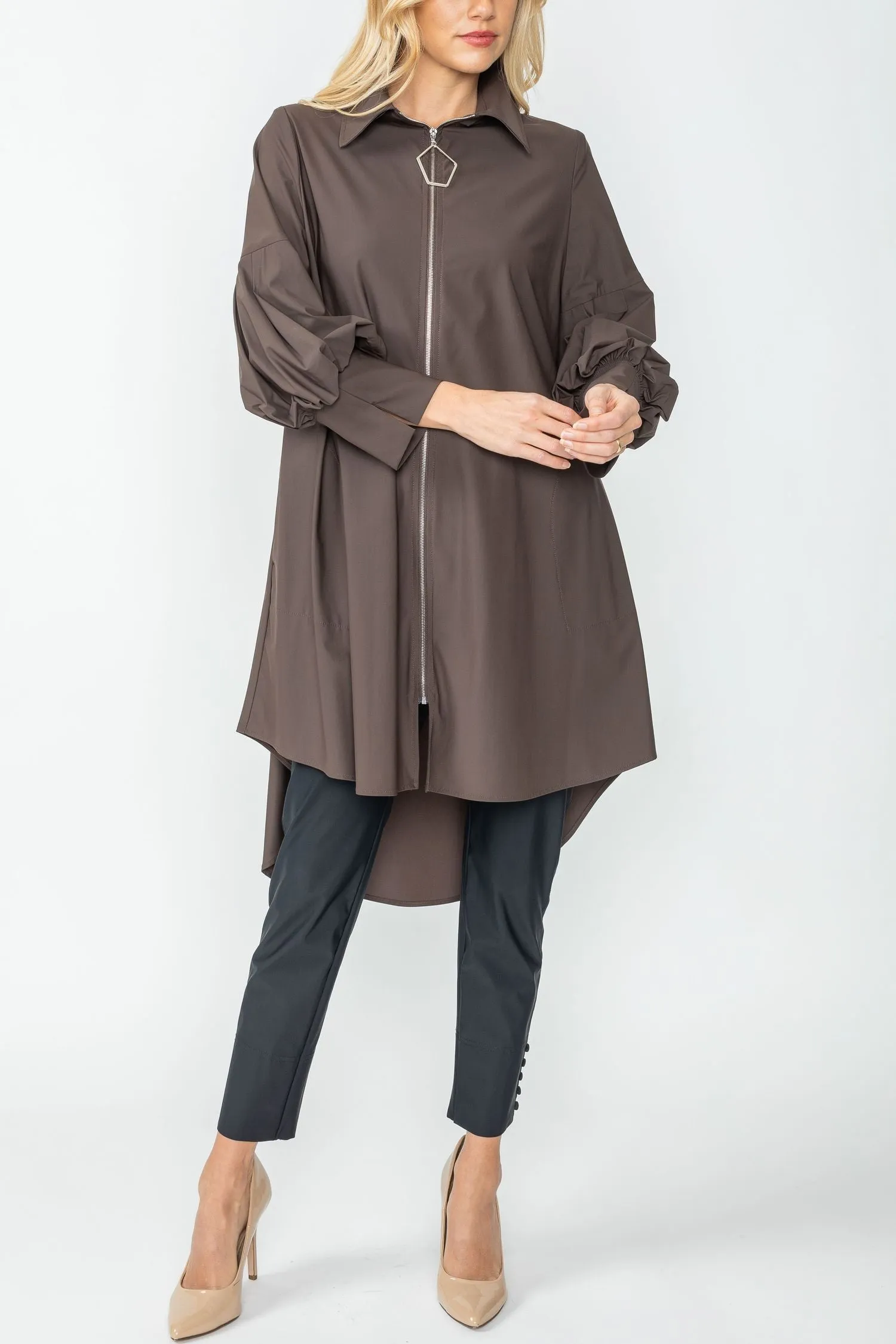 Brown Bell Sleeve & Back Yoke Eyelet Point Jacket