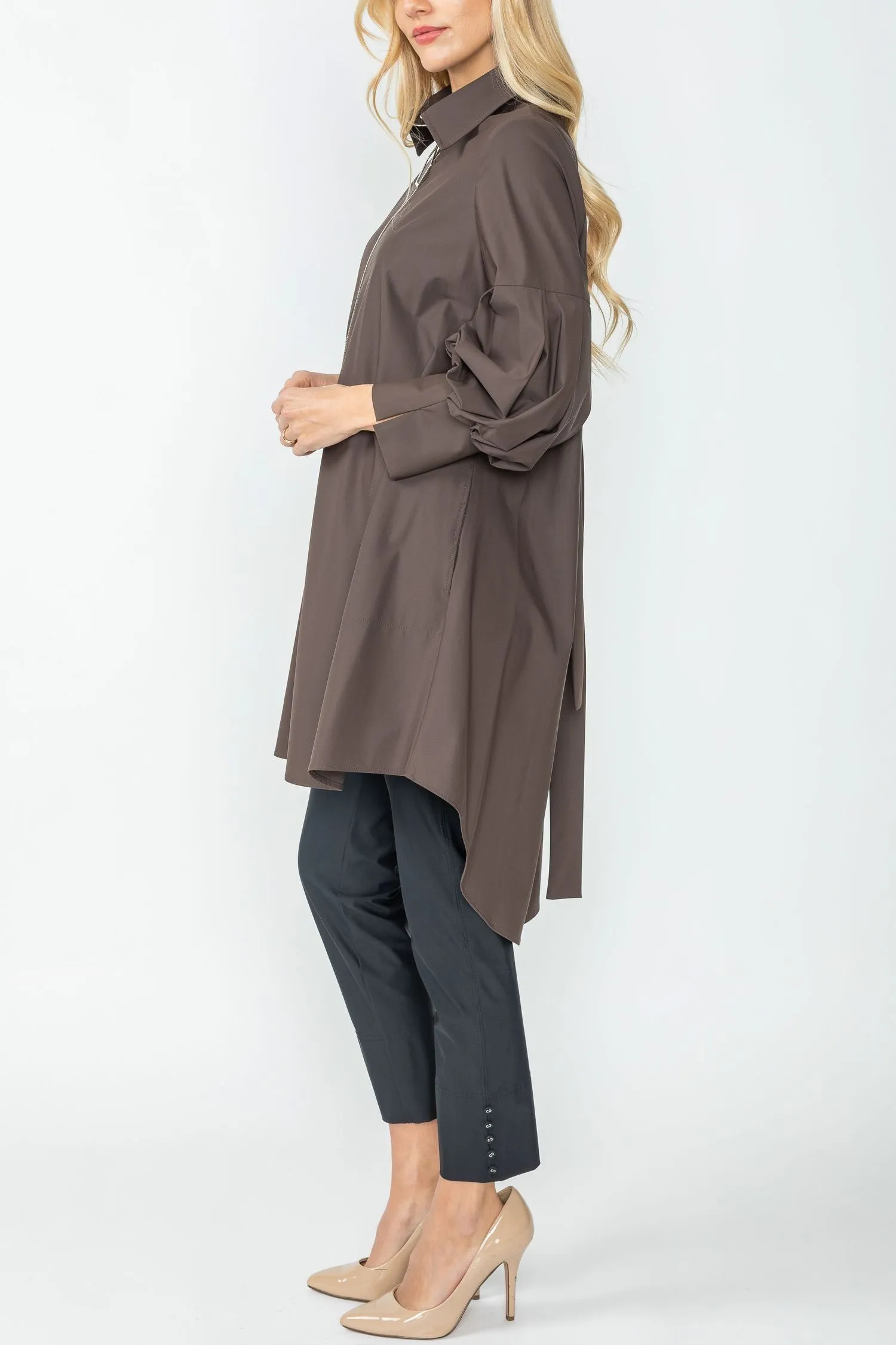 Brown Bell Sleeve & Back Yoke Eyelet Point Jacket