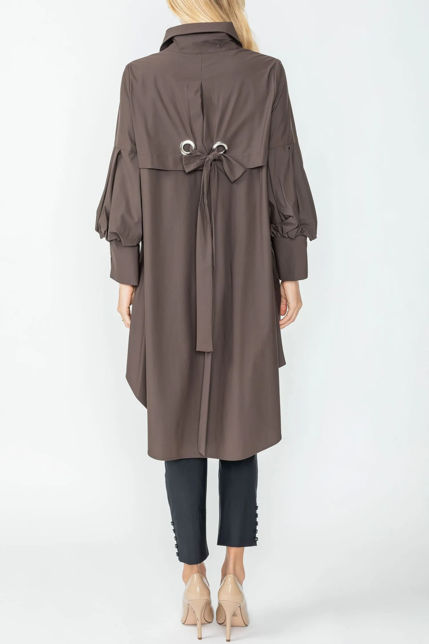 Brown Bell Sleeve & Back Yoke Eyelet Point Jacket