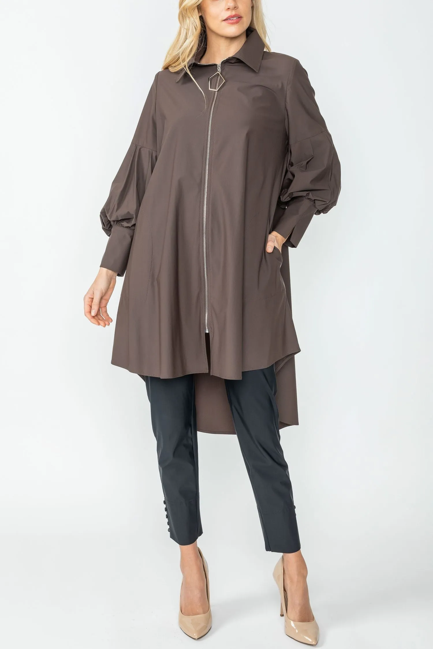 Brown Bell Sleeve & Back Yoke Eyelet Point Jacket