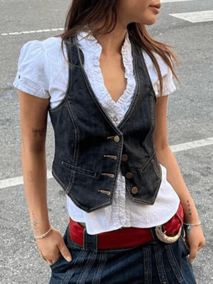 Buttoned Denim Y2K Corset Top