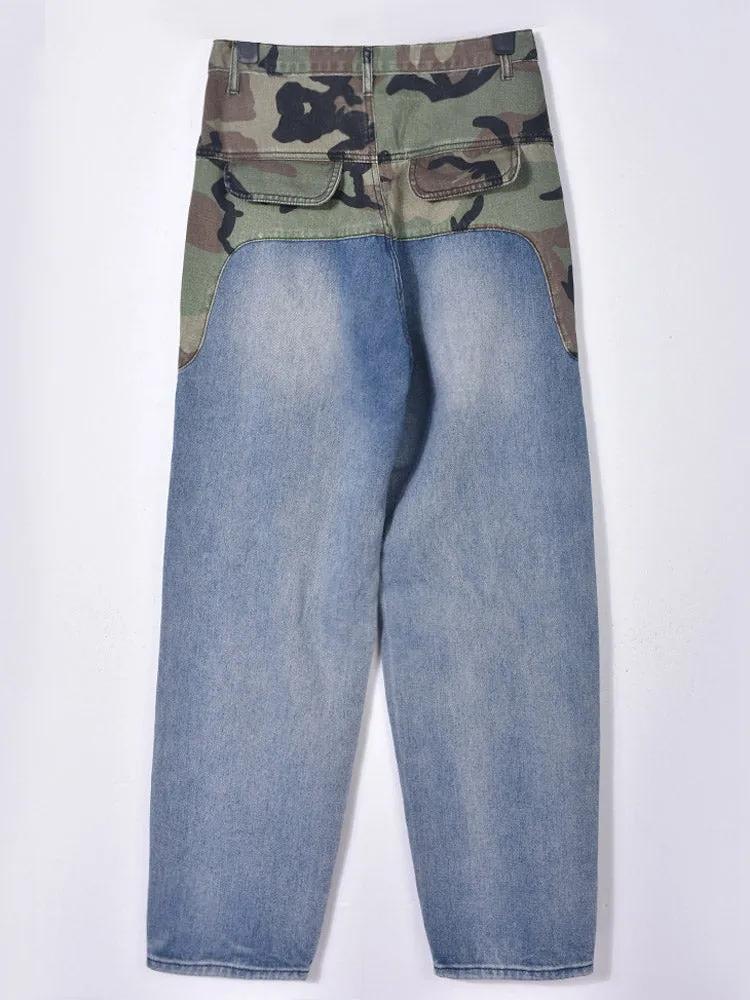 Cargo Camouflage Patchwork Jeans