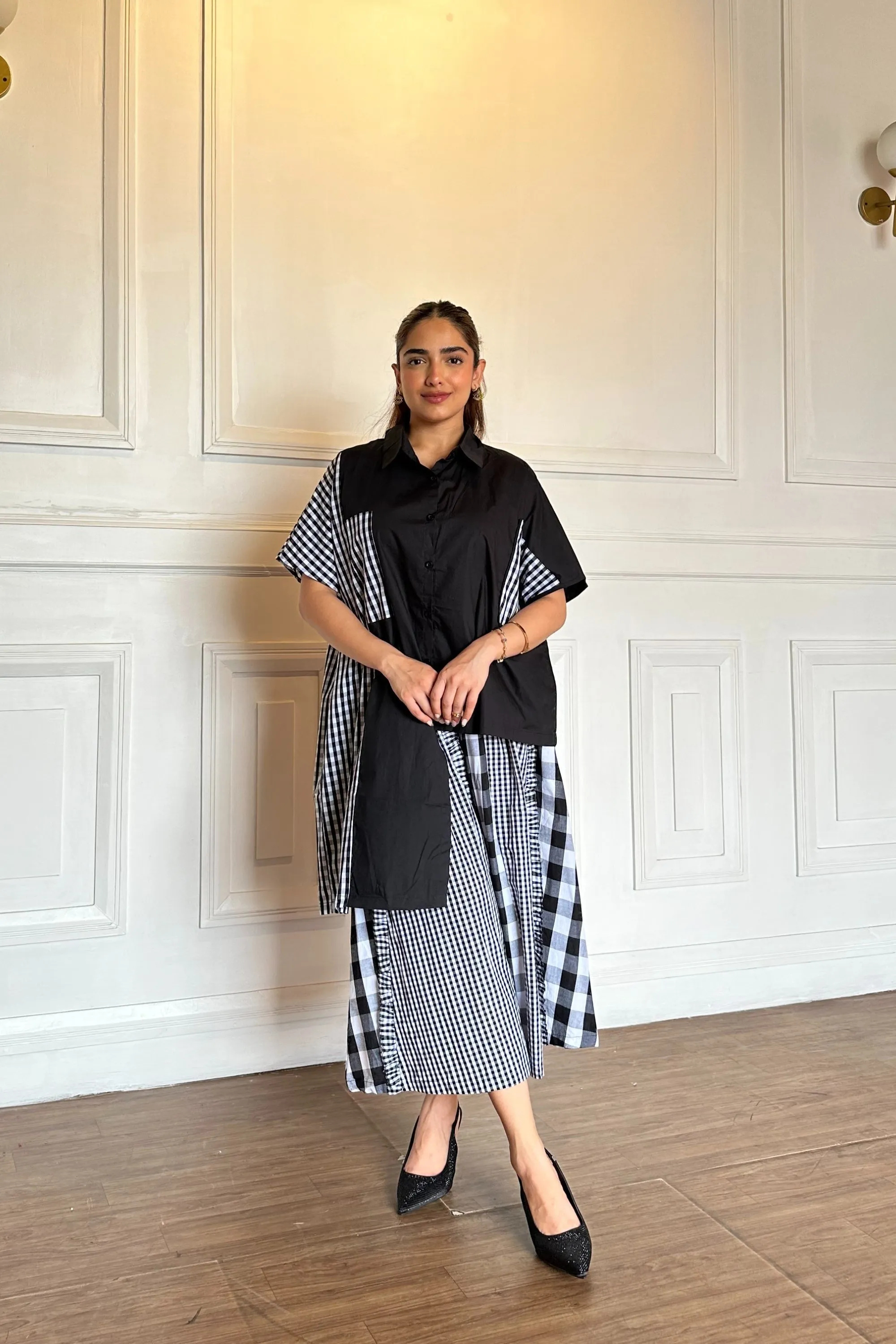 Check Patchwork Oversized Cotton Coord Set