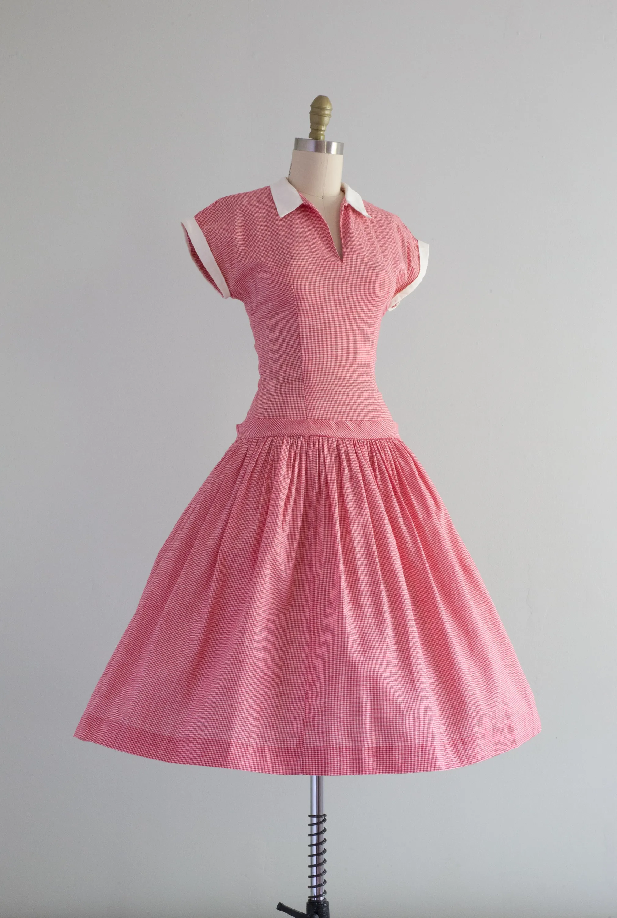 Classic 1950's Red & White Gingham Picnic Cotton Day Dress / XS