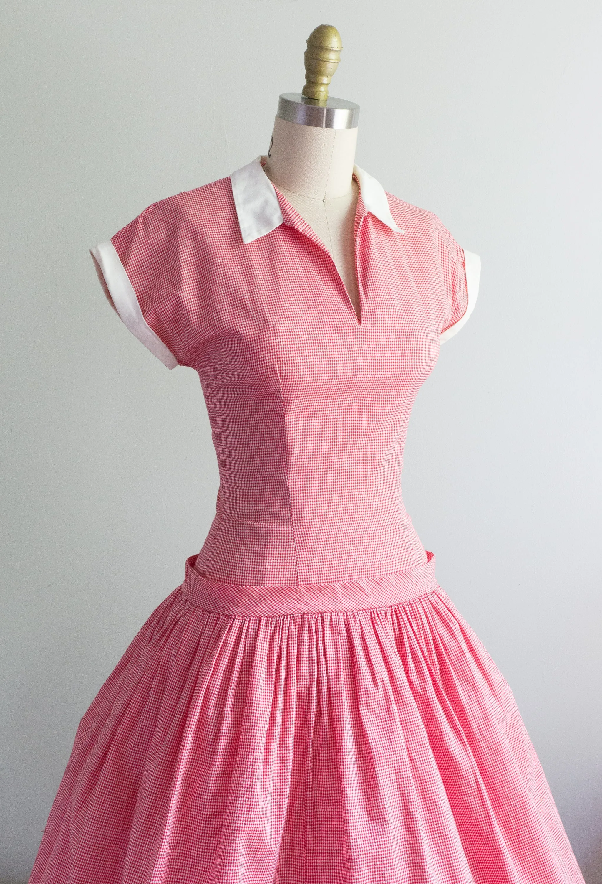 Classic 1950's Red & White Gingham Picnic Cotton Day Dress / XS