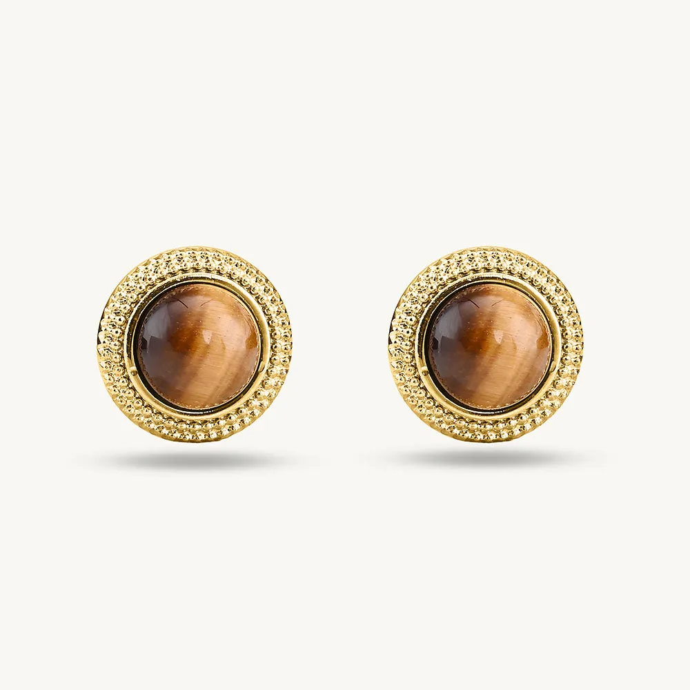 Classic Brown Stud Gold Earrings