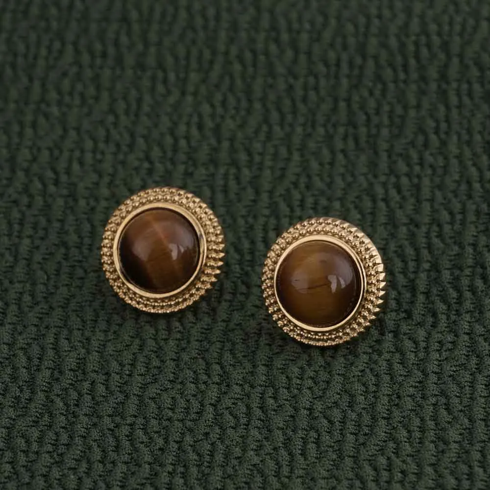 Classic Brown Stud Gold Earrings