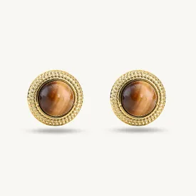 Classic Brown Stud Gold Earrings