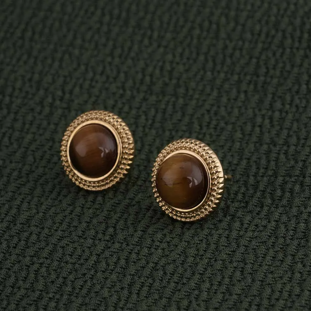 Classic Brown Stud Gold Earrings