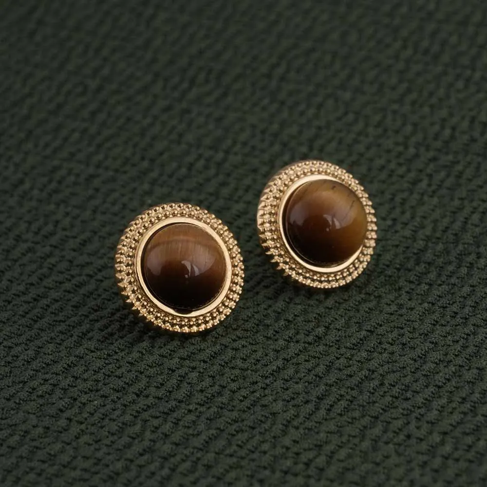 Classic Brown Stud Gold Earrings