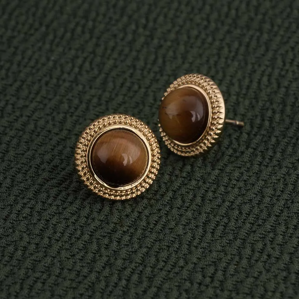 Classic Brown Stud Gold Earrings