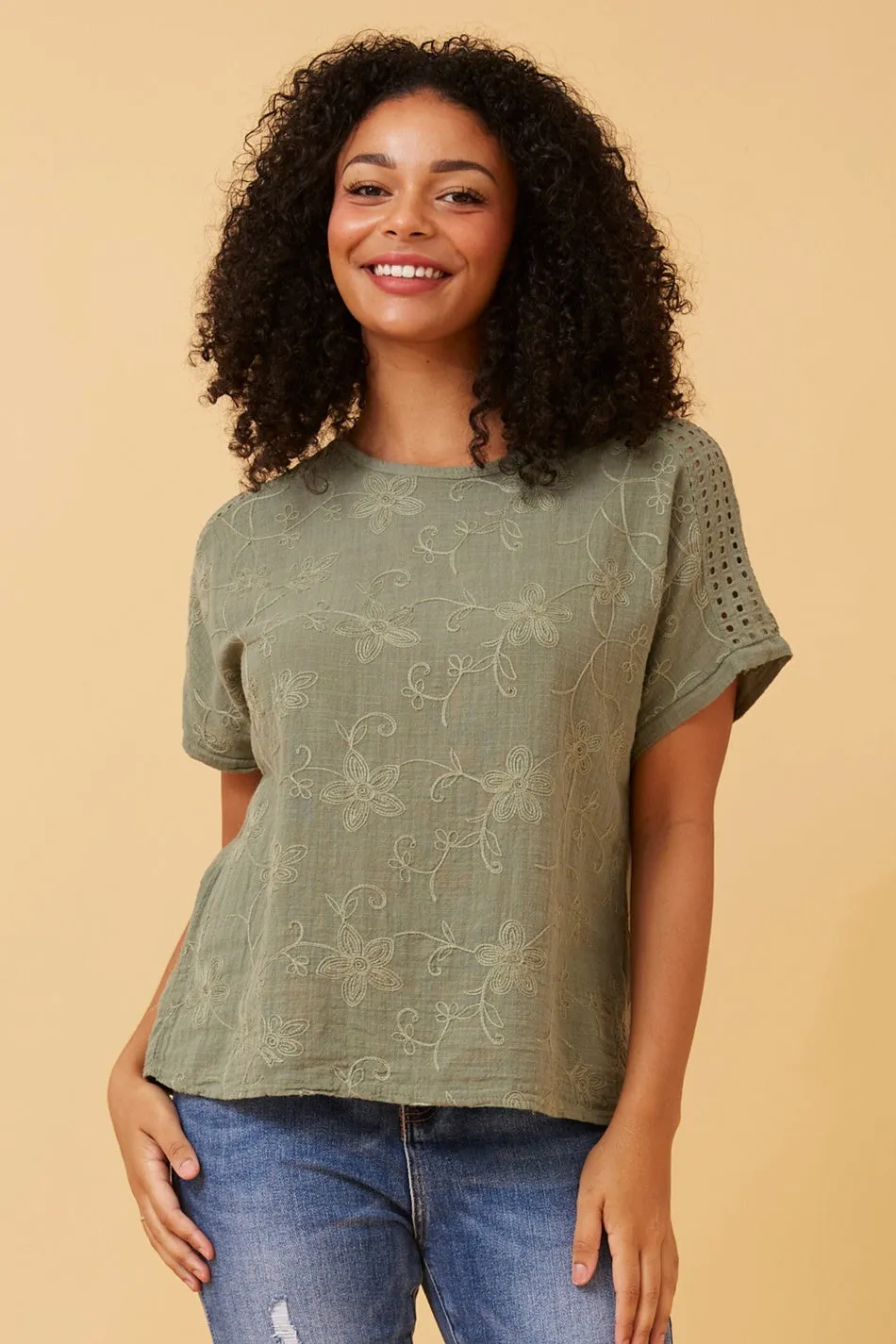 CONNIE EMBROIDERED FLORAL TOP