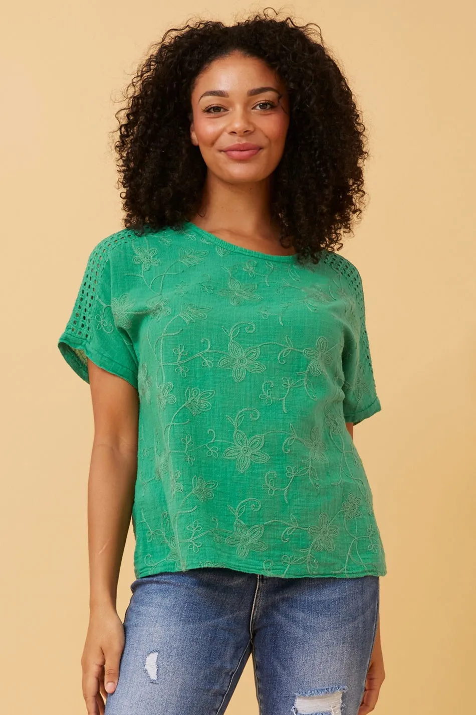 CONNIE EMBROIDERED FLORAL TOP