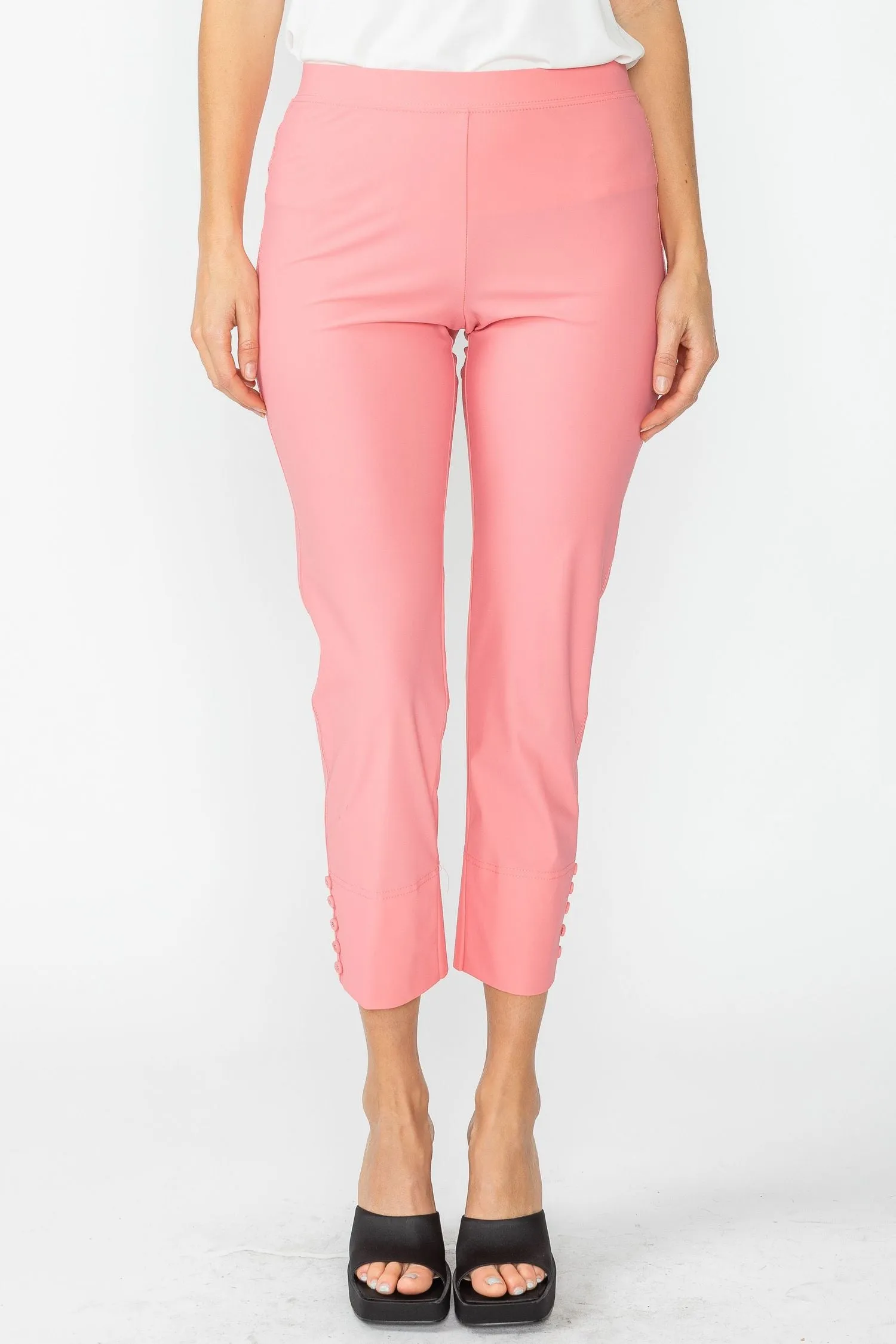 Coral Button Hem Slim Crops