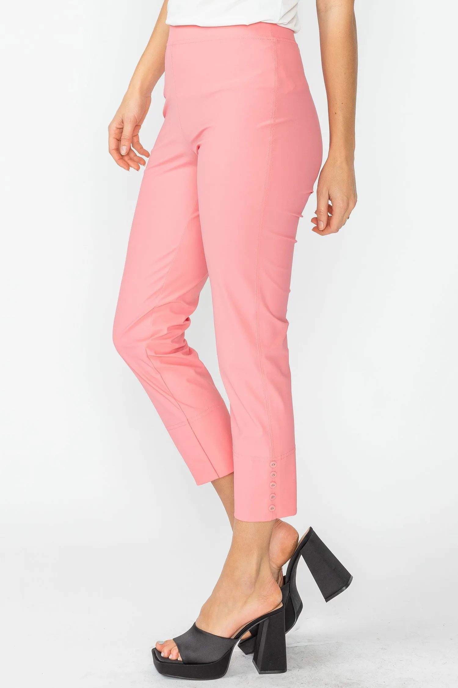 Coral Button Hem Slim Crops