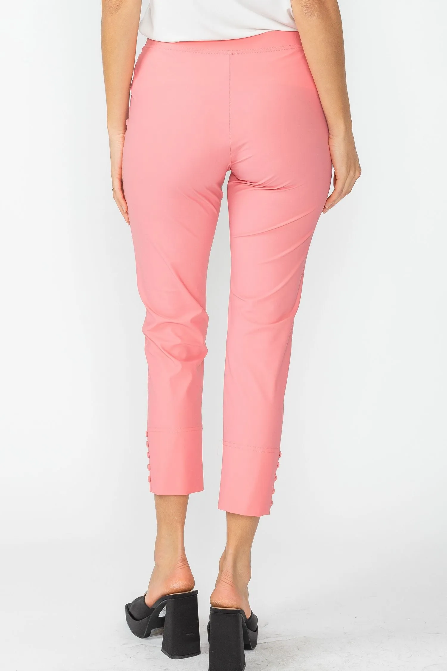 Coral Button Hem Slim Crops