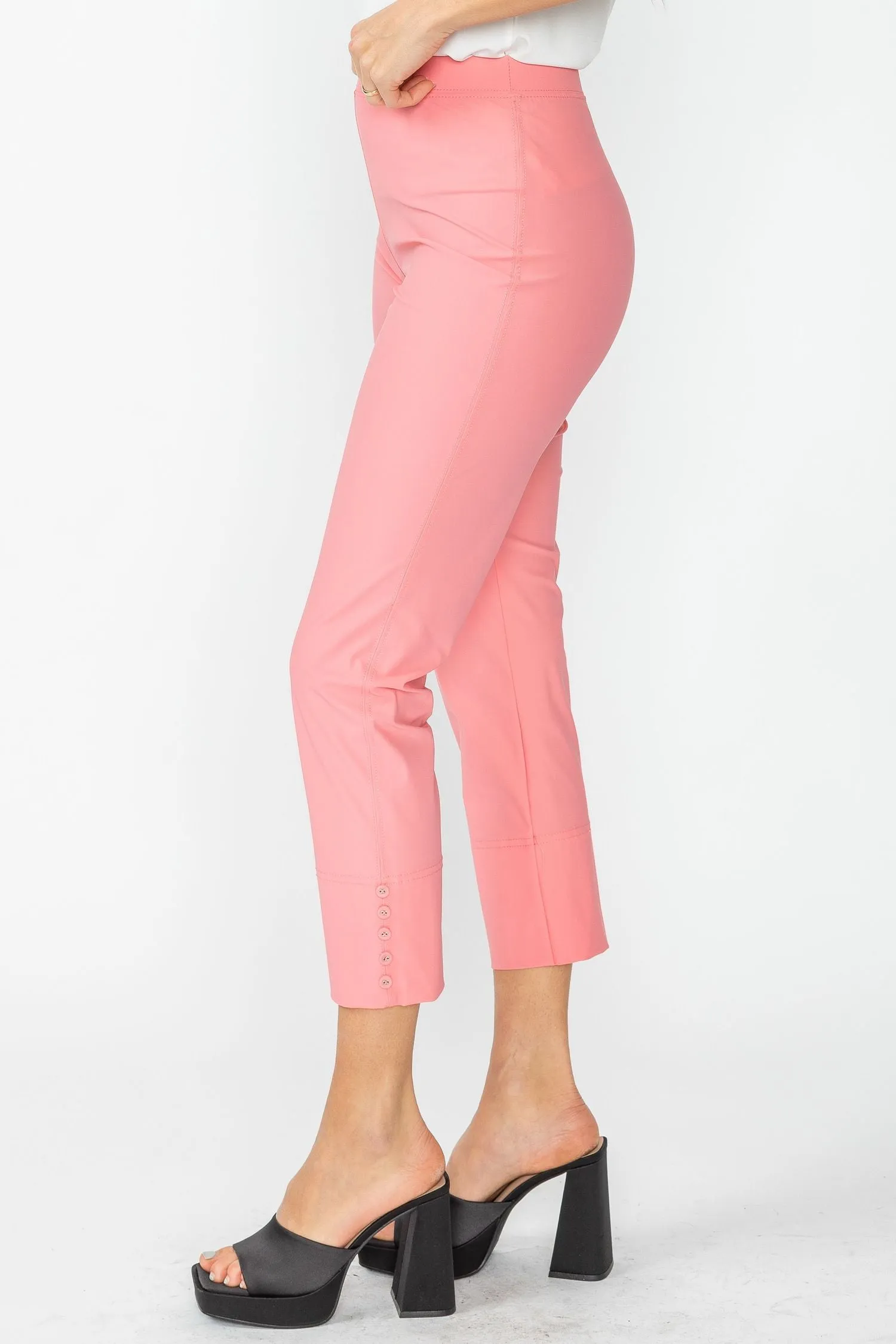 Coral Button Hem Slim Crops