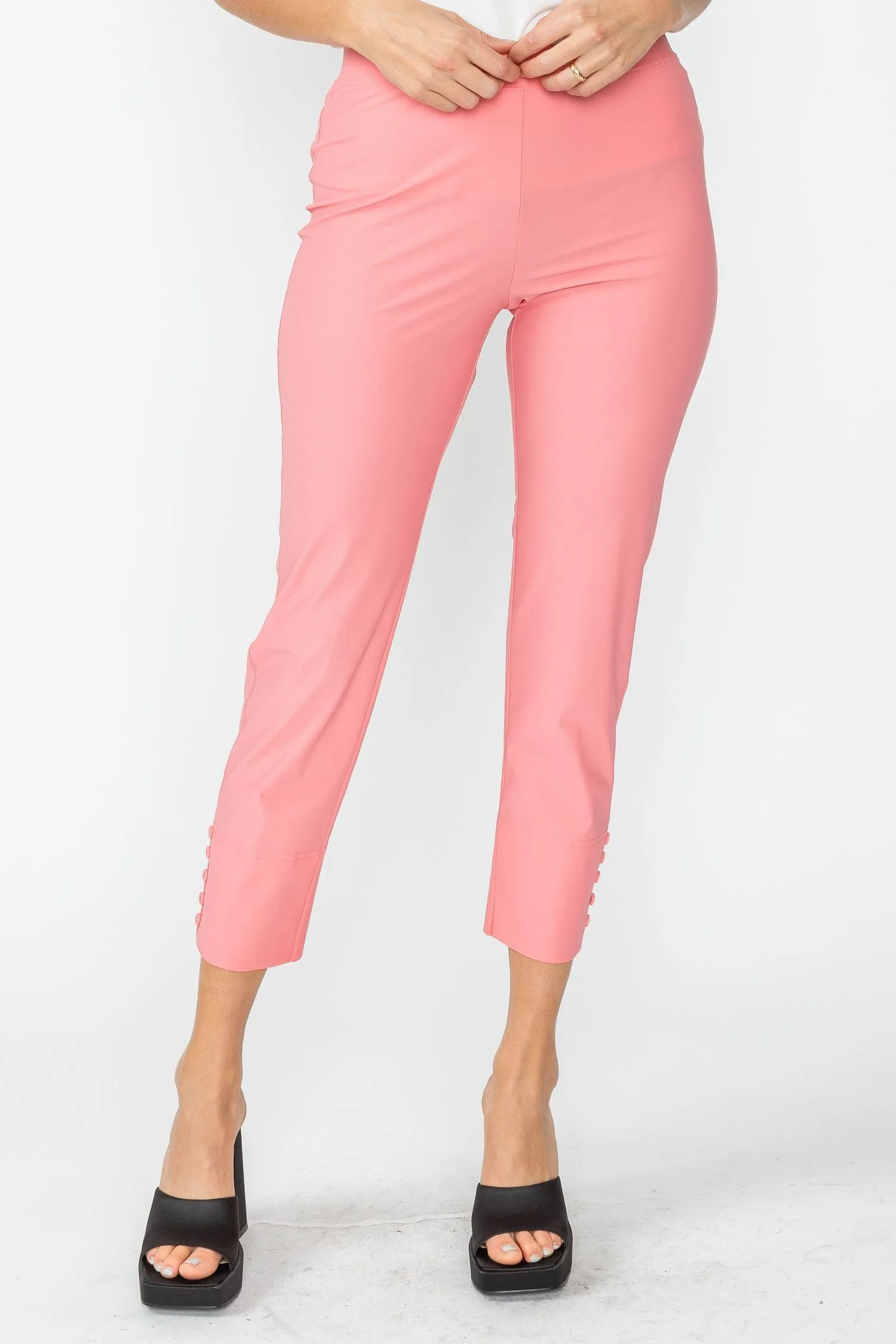 Coral Button Hem Slim Crops