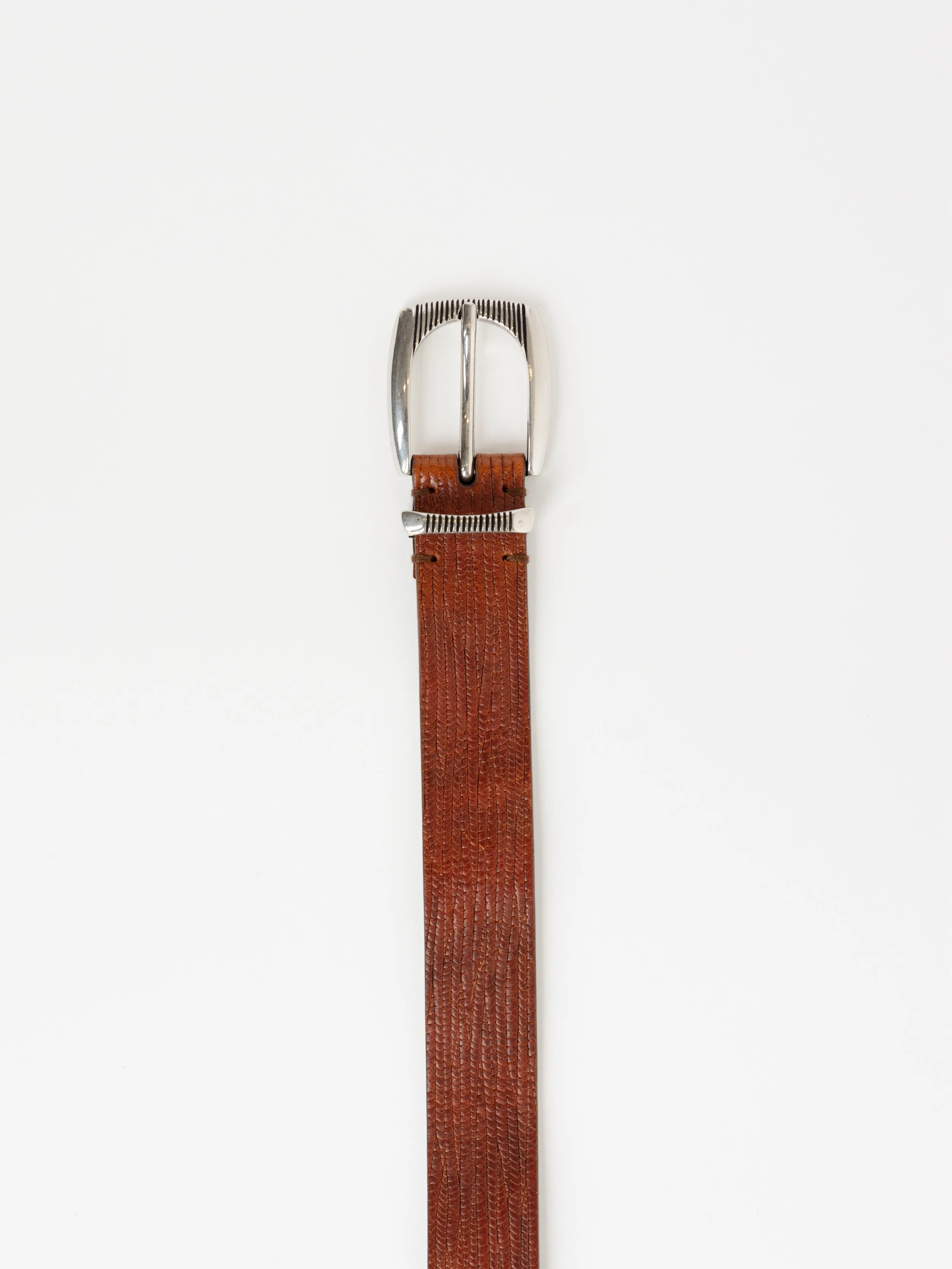 Dark Brown Bark-Effect Calfskin Belt