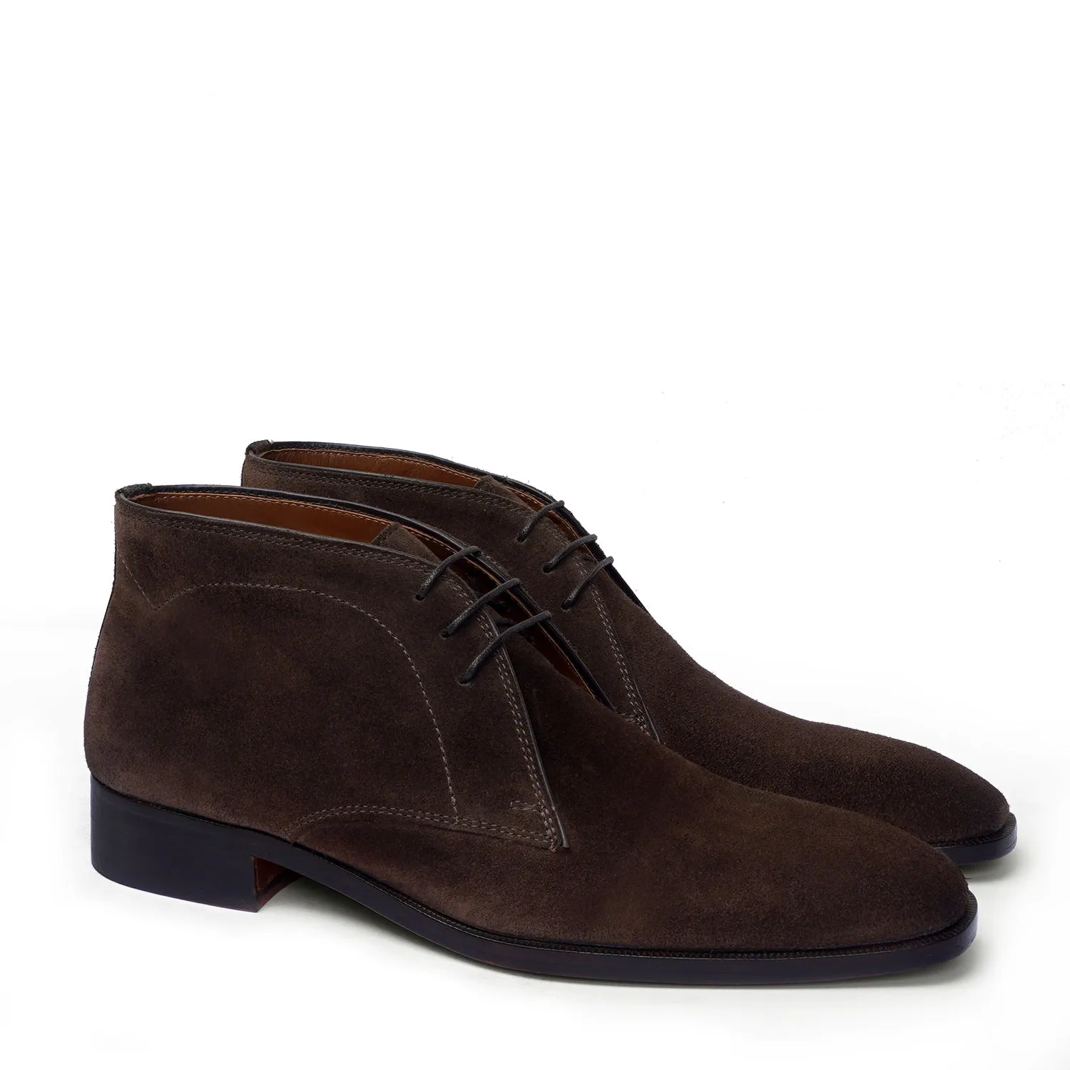 Derby Lace-Up Chukka Boot in Dark Brown Suede Leather